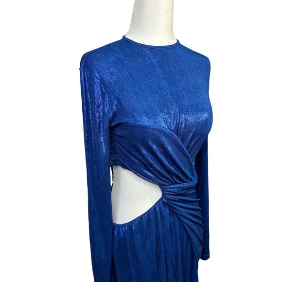 Balmain Womens Draped Laminated Jersey Long Dress in Bleu Electric 38 New Gown - Picture 6 of 16